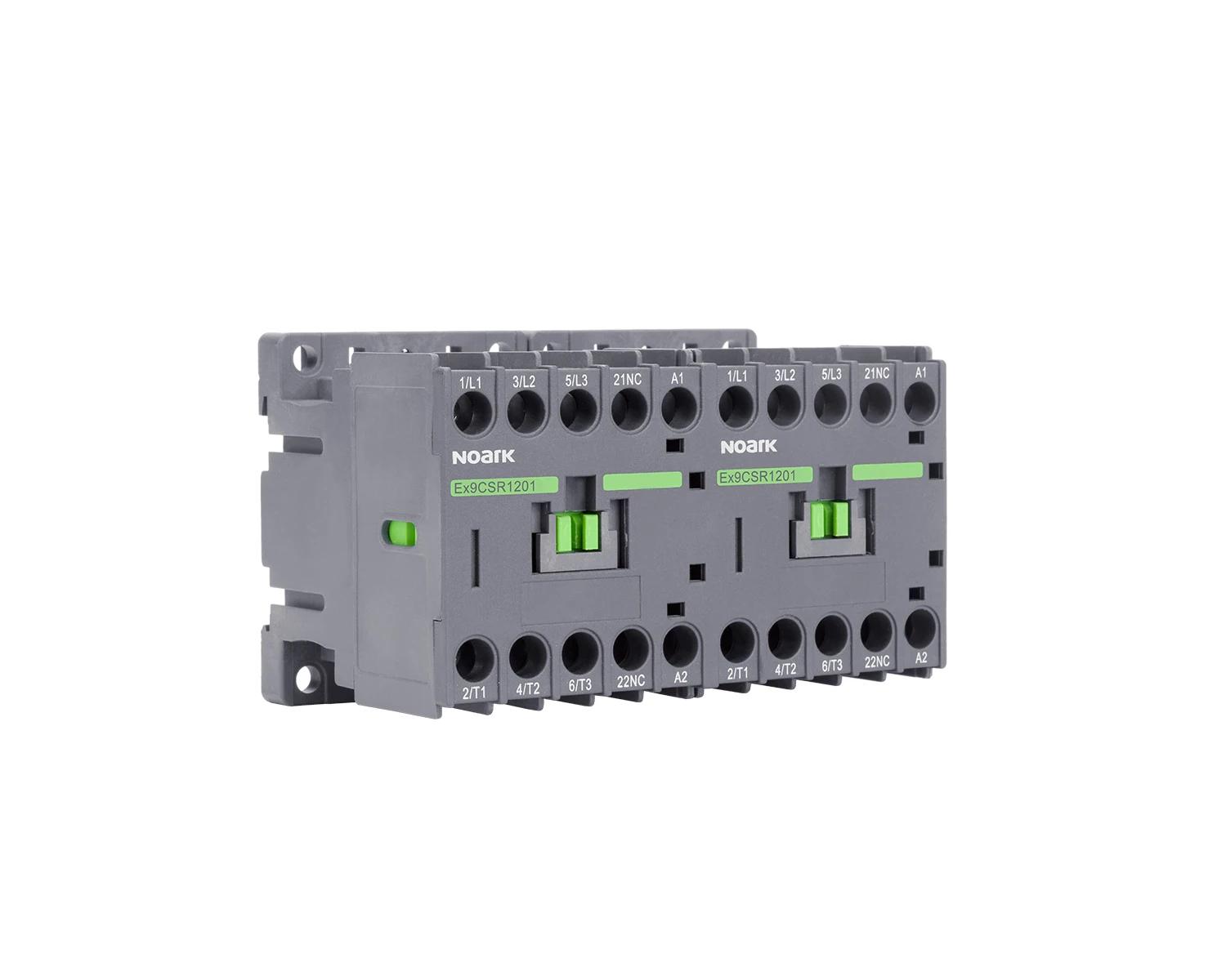 Mini-Contactor inversor 3P (3ND) 9A, AC-3, tensiune bobina 220V AC, aux 1 NO - Noark, Ex9CSR09, 104561