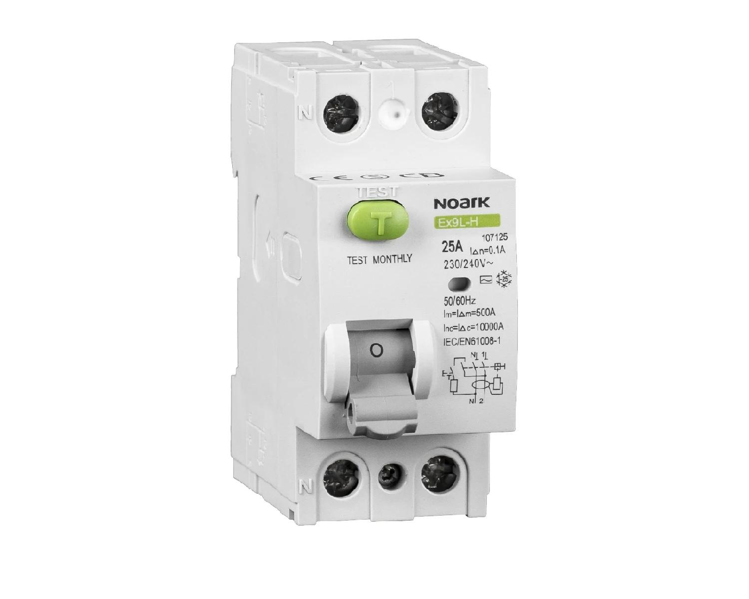 Intrerupator diferential RCCB 63A 2P 500mA 10kA tip AC - Noark Ex9L-H 108173