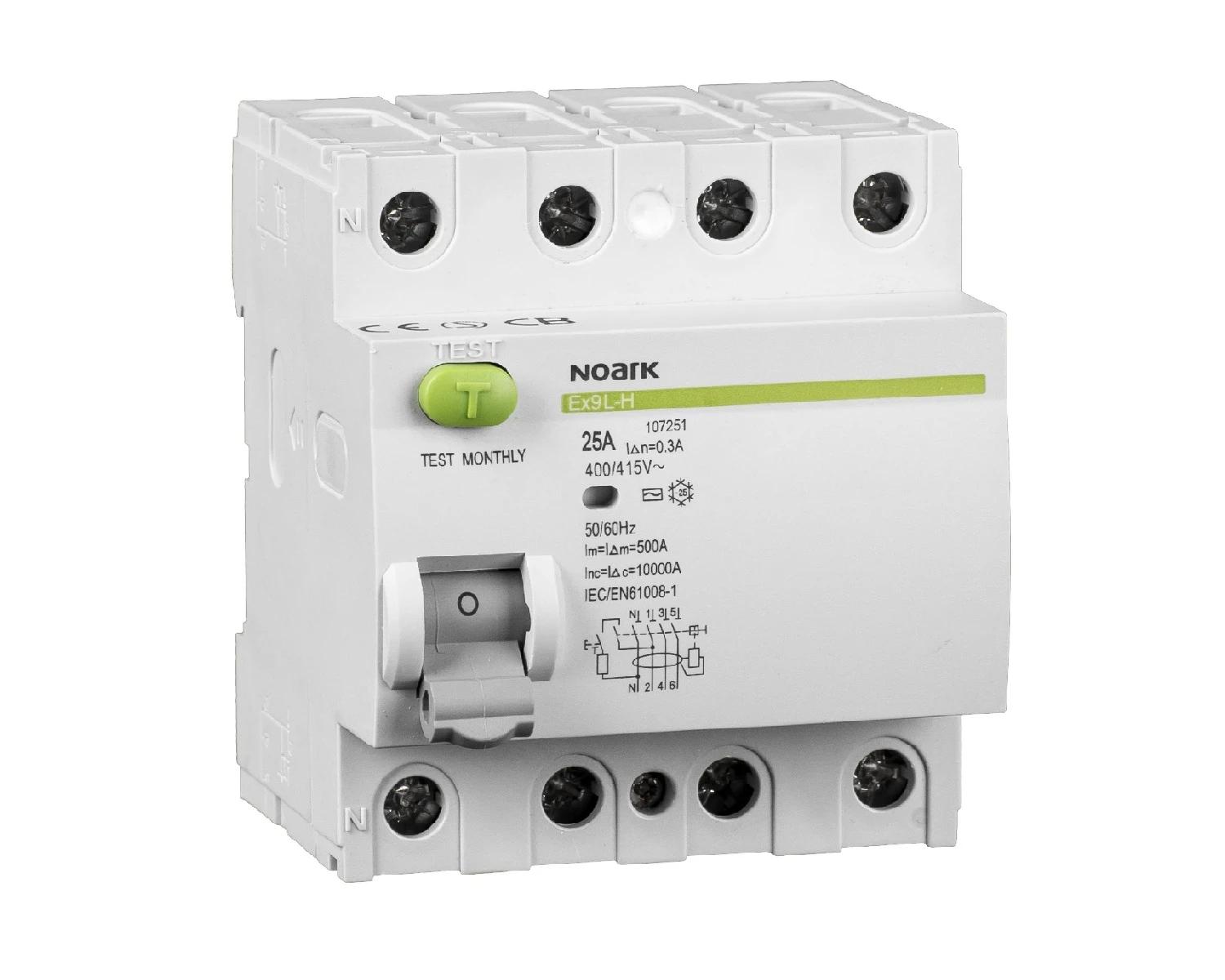 Intrerupator diferential RCCB 16A, 4P, 300mA, 10kA, tip A - Noark Ex9L-H, 108212