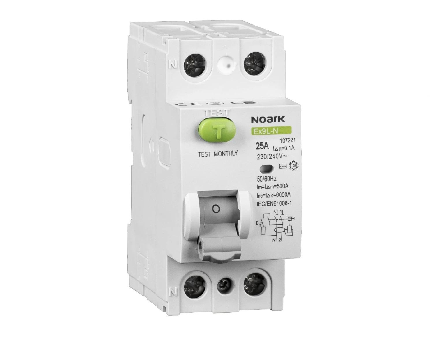 Intrerupator diferential RCCB 40A, 2P, 100mA, 6kA, tip A - Noark Ex9L-N, 108354