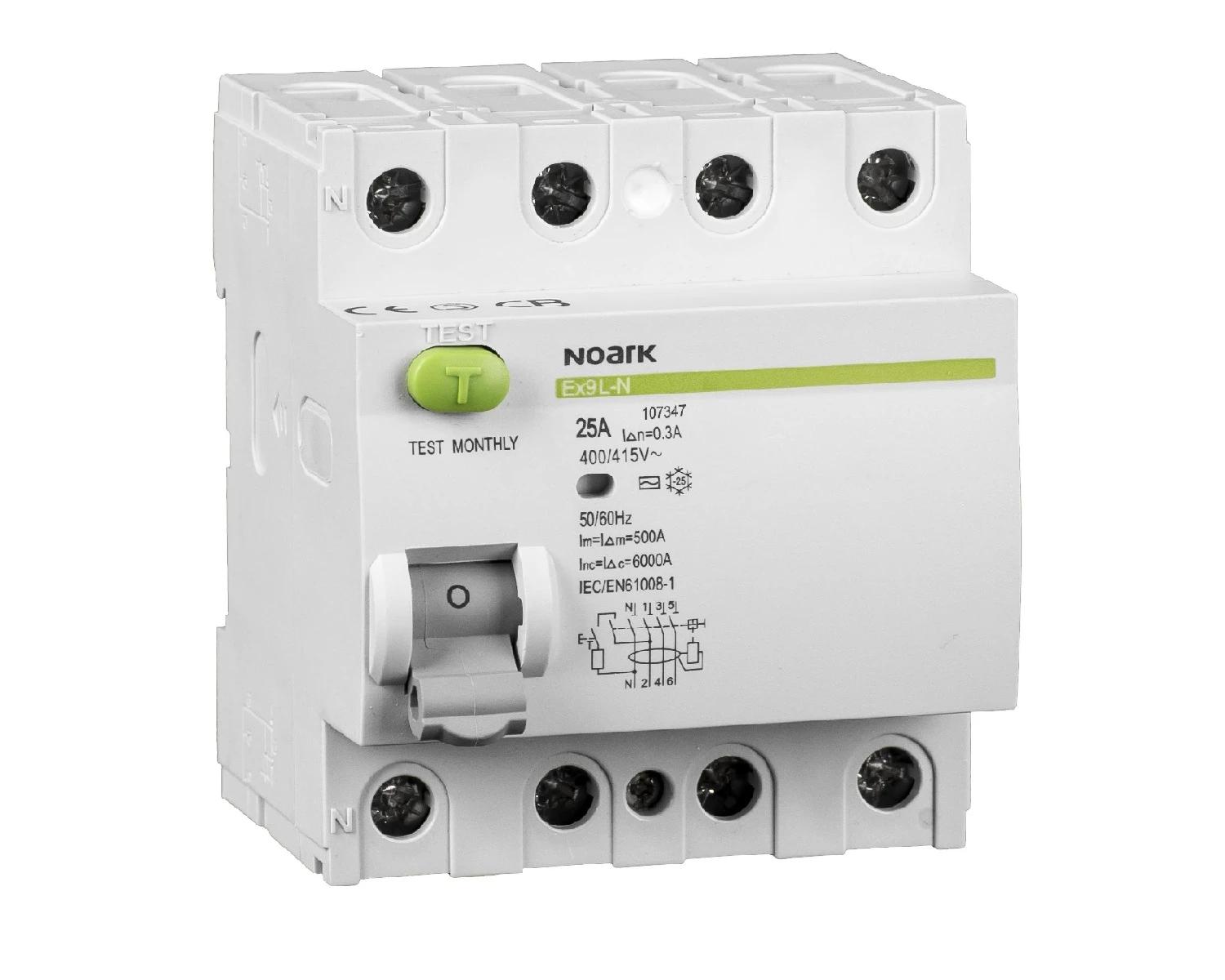 Intrerupator diferential RCCB 25A, 4P, 300mA, 6kA, tip G+AC - Noark Ex9L-N, 108437