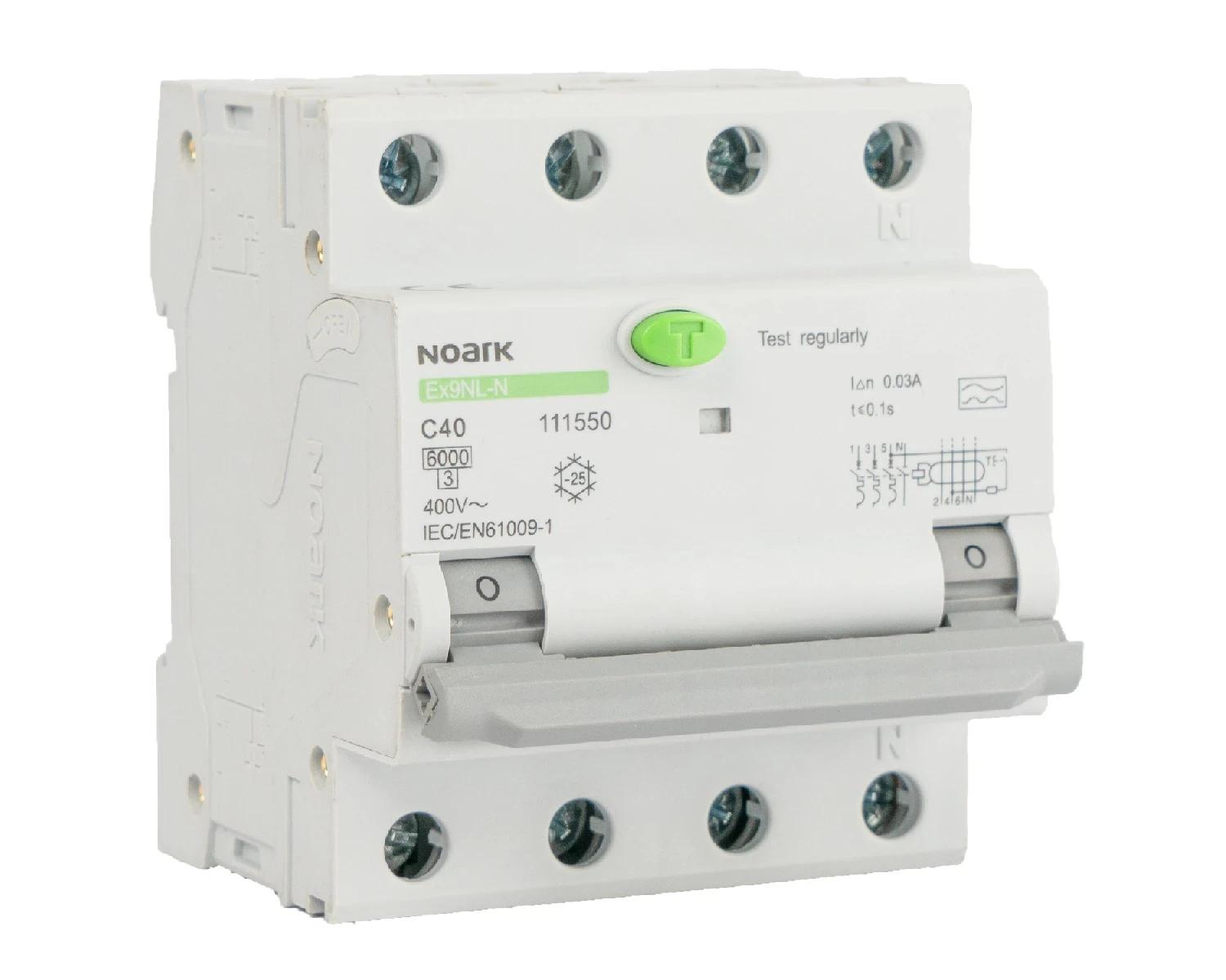 Intrerupator diferential RCBO 16A, 3P+N, 30mA, 6kA, tip A, Curba B - Noark Ex9NL-N, 111530