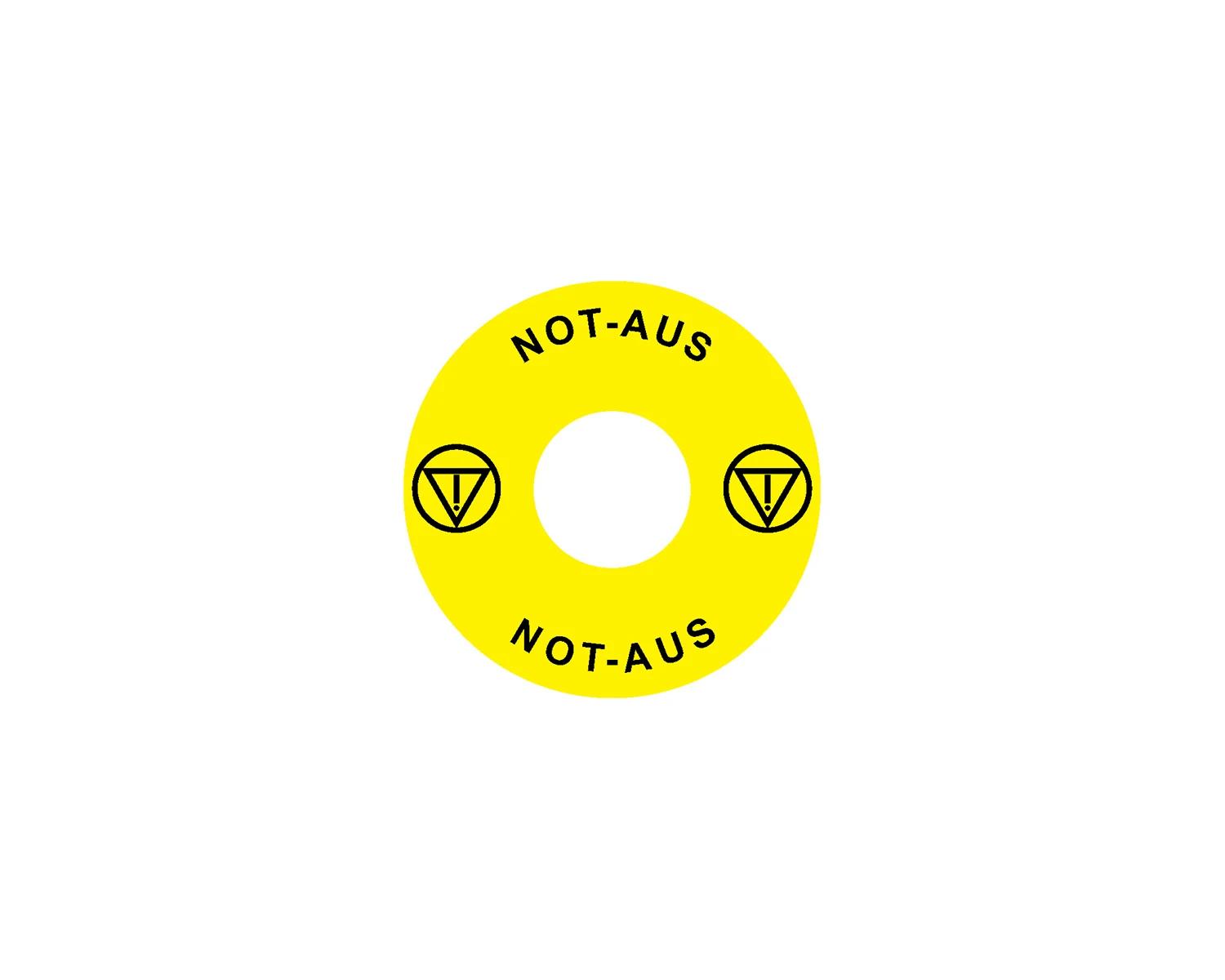 Eticheta pentru oprire de urgenţa pentru Ex9P1 H, rotunda 60 mm, autoadeziva, galben, DE Ex9P1 H S6DE - Noark - 106796